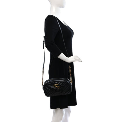 Gucci Calfskin Matelasse Small GG Marmont Chain Shoulder Bag Black 2 of 10