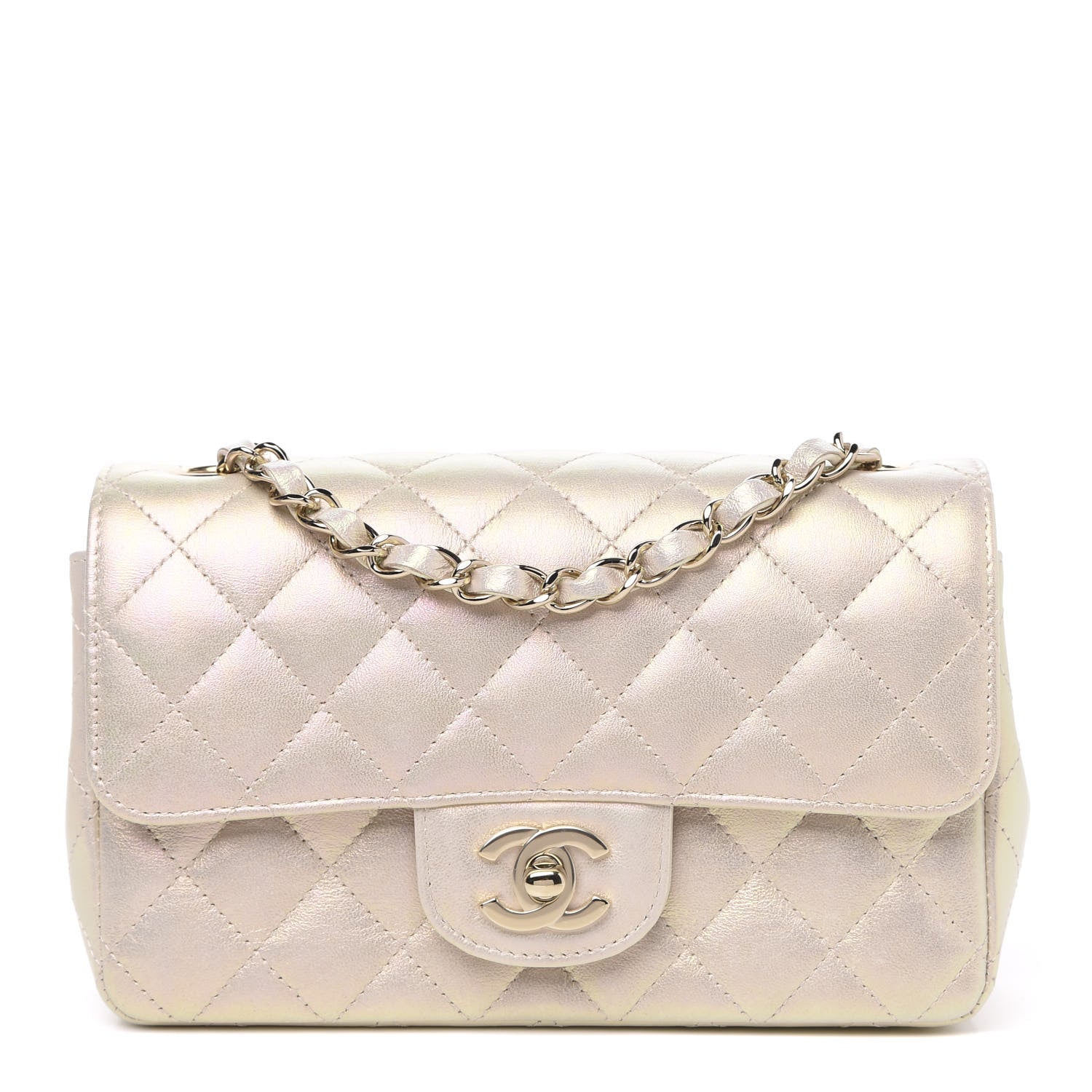 Chanel Iridescent Lambskin Quilted Mini Rectangular Flap Ivory 1 of 12