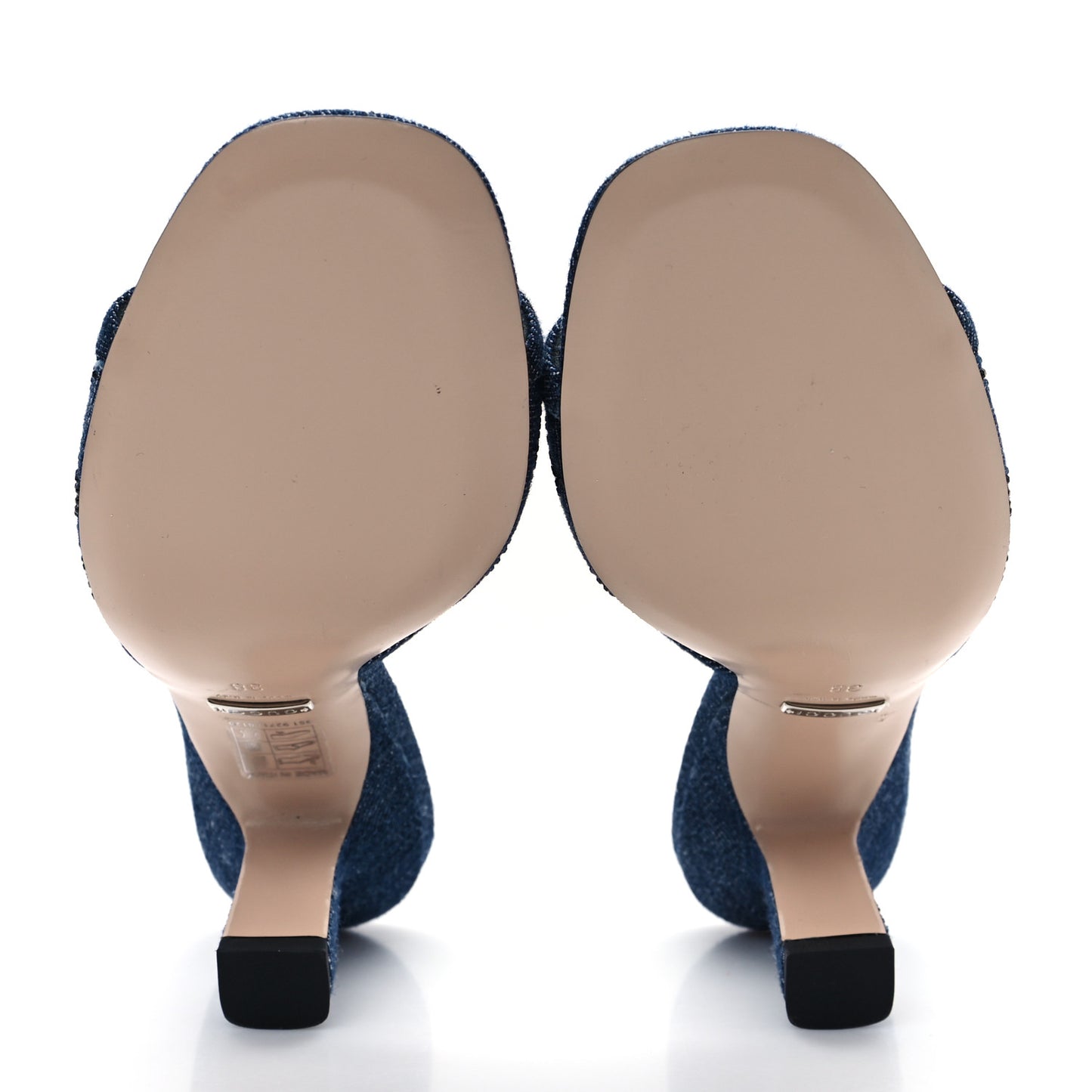 Denim Crystal GG Monogram Mules 38 Blue