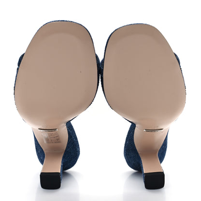 Gucci Denim Crystal GG Monogram Mules 38 Blue 6 of 9