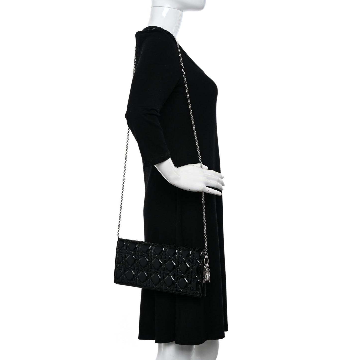 Patent Cannage Lady Dior Convertible Clutch Black