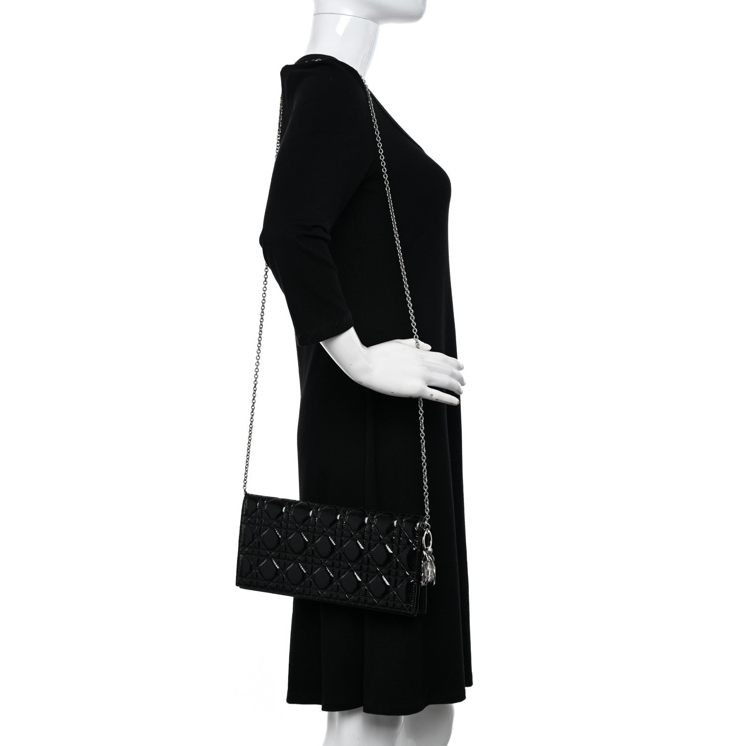 Christian Dior Patent Cannage Lady Dior Convertible Clutch Black 2 of 12