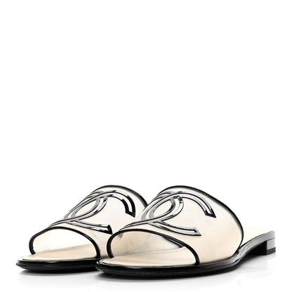 Chanel Mesh Patent Calfskin CC Sandal Mule 41 Beige Black 3 of 11