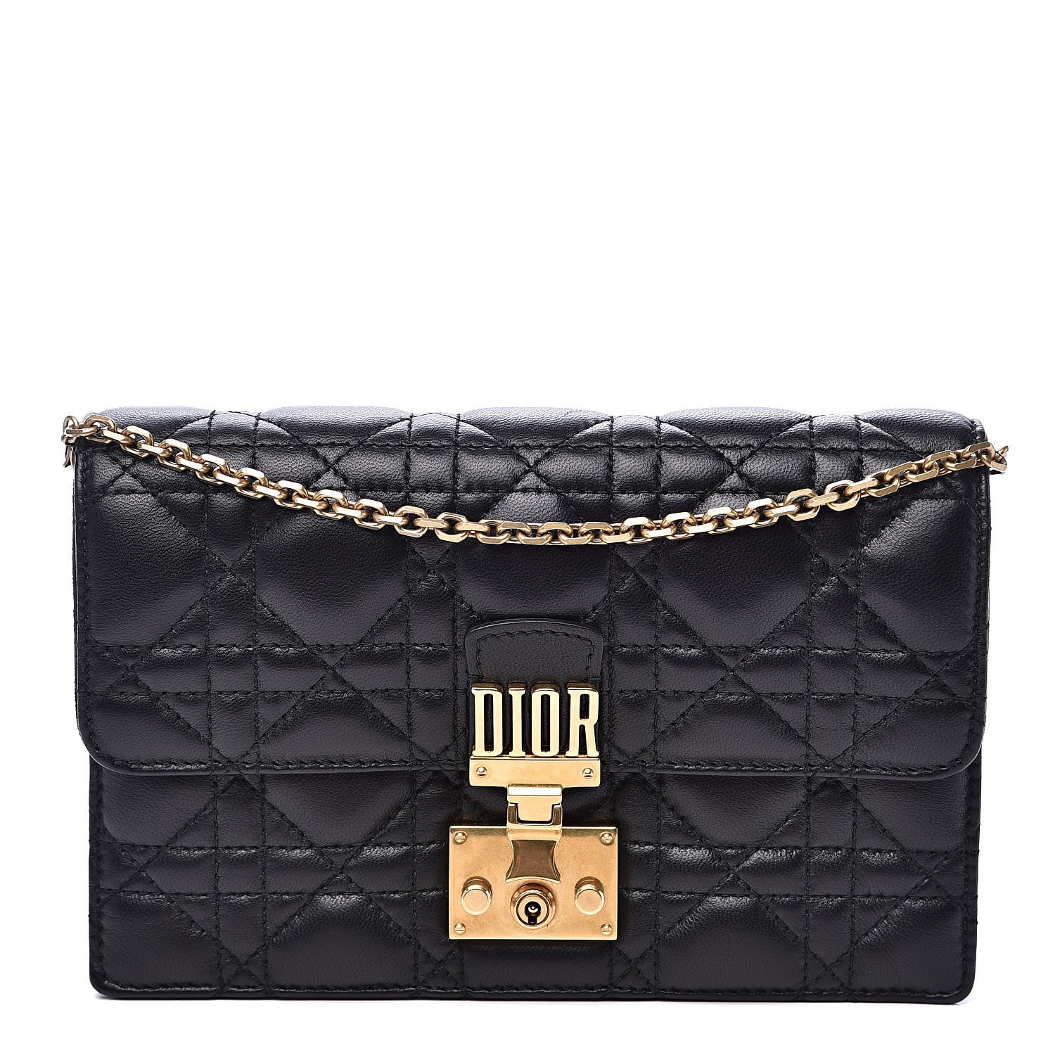 Christian Dior Lambskin Cannage Dioraddict Wallet on Chain Clutch Black 1 of 10