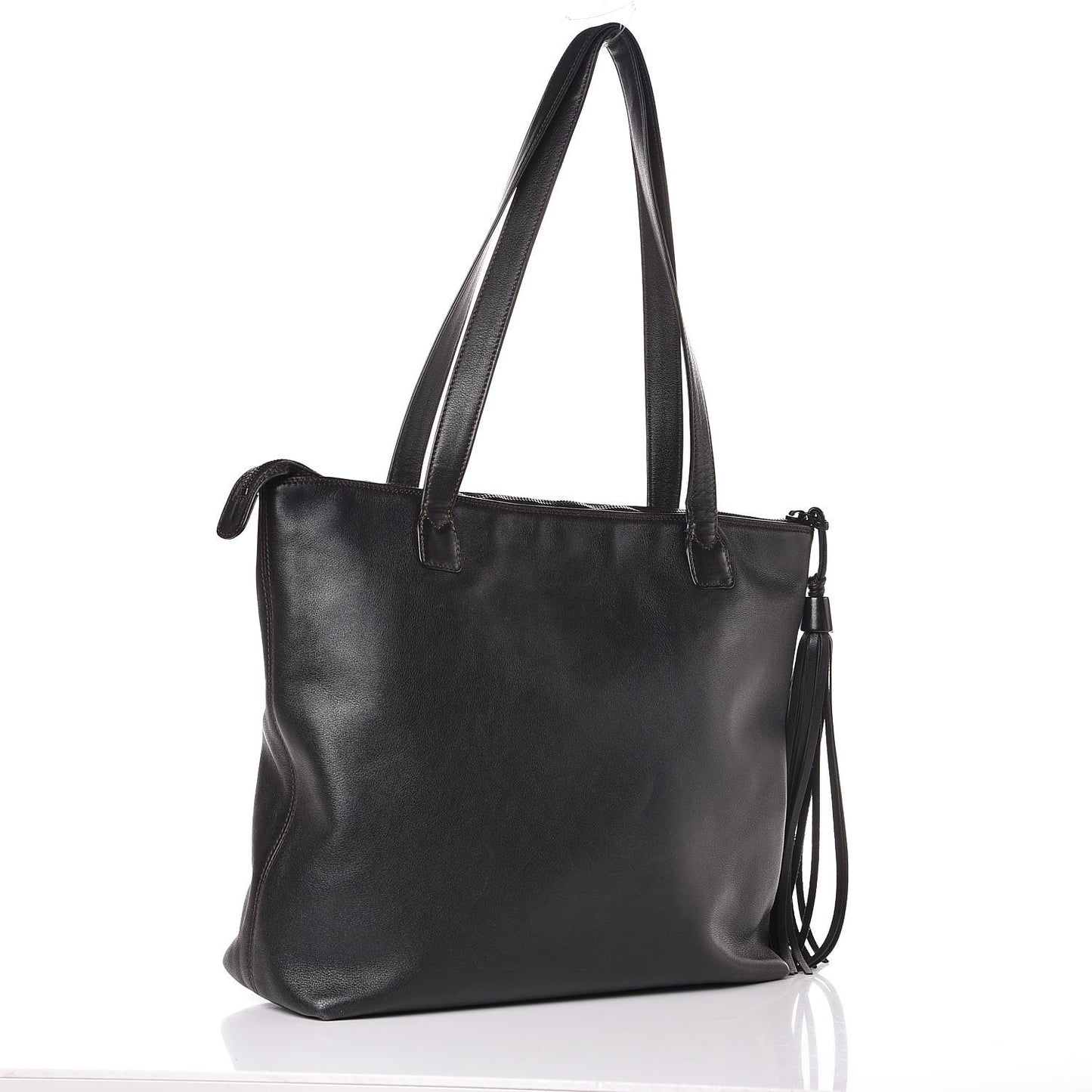 Calfskin CC Tassel Shopping Tote Black