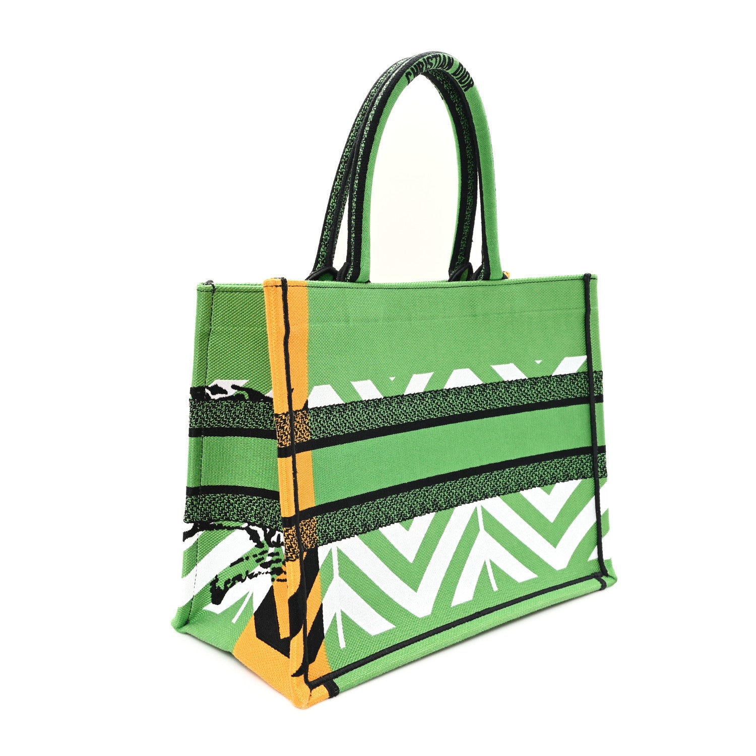 Christian Dior Canvas Embroidered Medium Jungle Pop Book Tote Green Multicolor 3 of 11