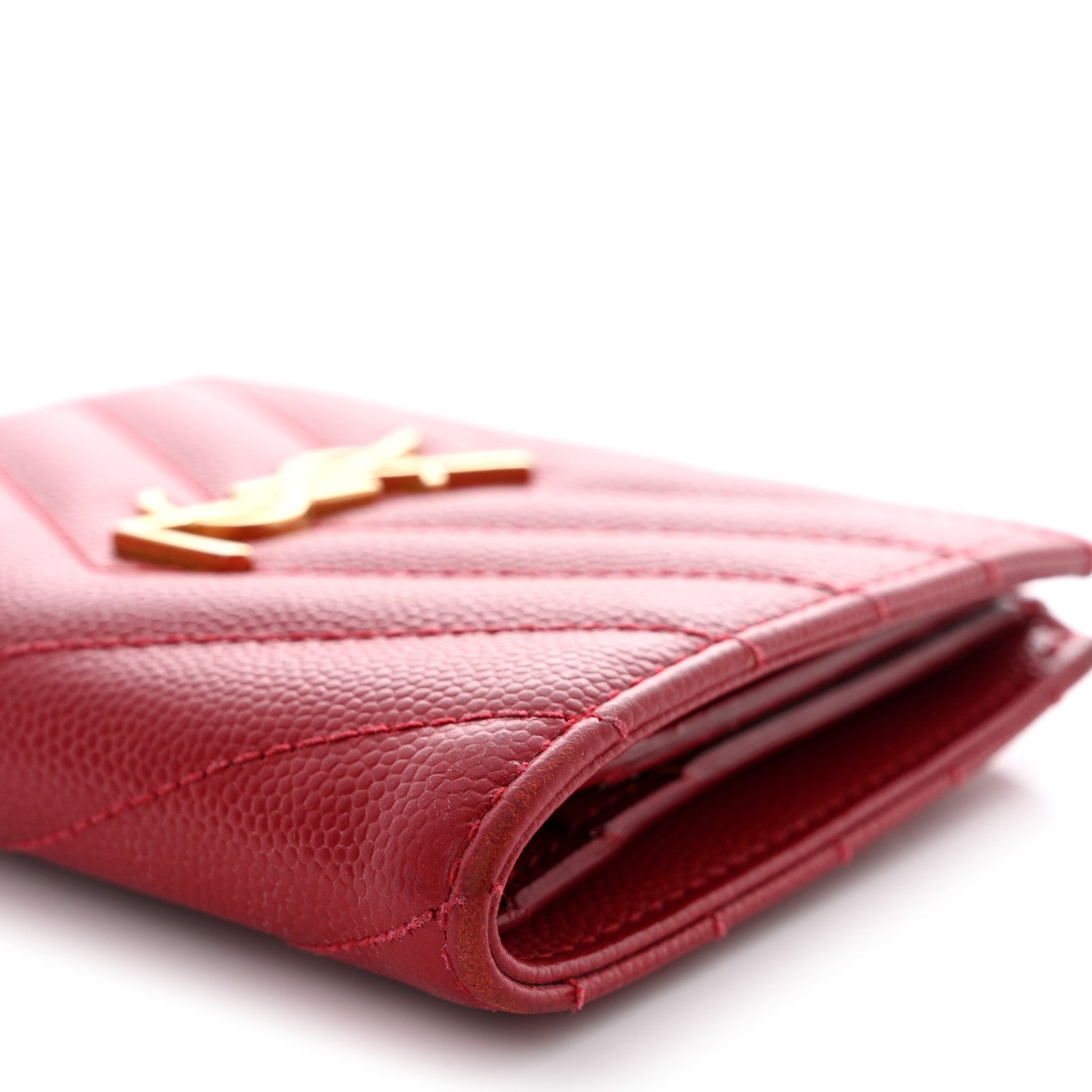 Saint Laurent Grain De Poudre Matelasse Chevron Monogram Zipped Card Case Rouge Eros 10 of 12