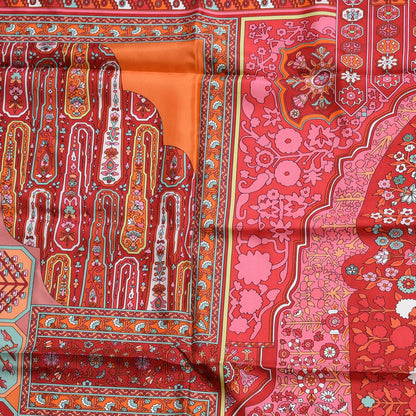Hermes Silk Twill Tapis Persans Giant Plume Scarf 140 Framboise Turquoise Orange 9 of 10