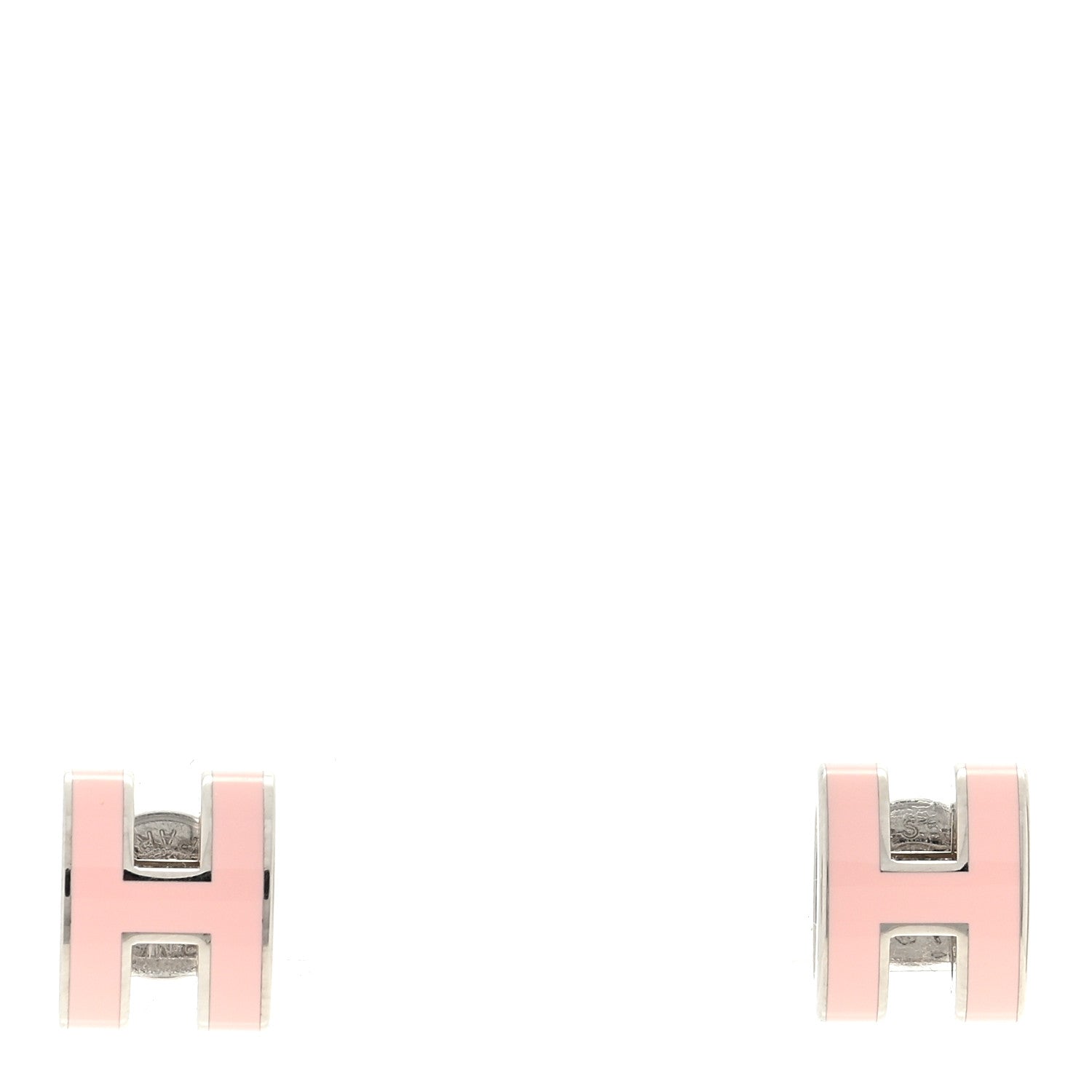 Hermes Palladium Lacquered Mini Pop H Earrings Rose Dragee 1 of 4