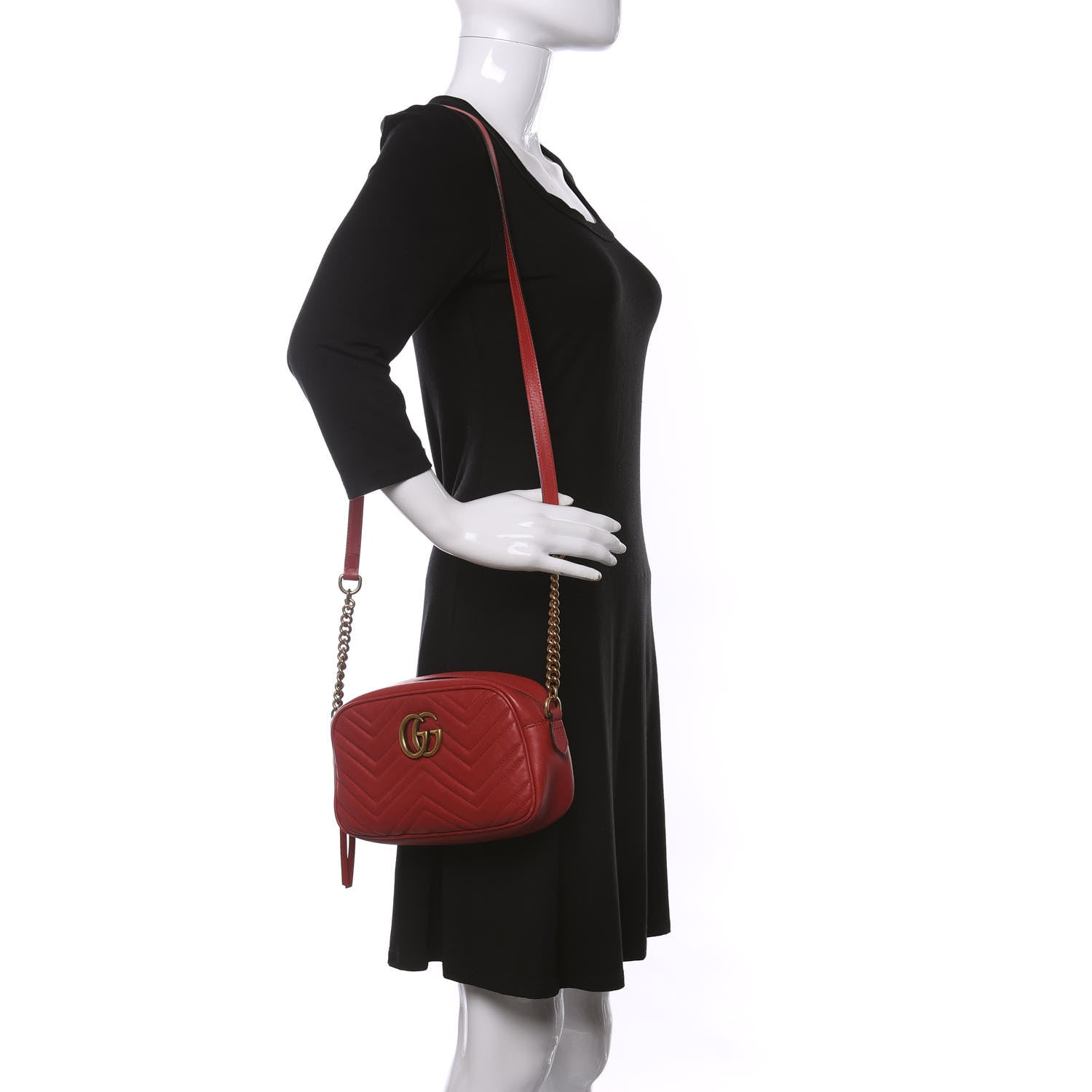 Gucci Calfskin Matelasse Small GG Marmont Chain Shoulder Bag Hibiscus Red 2 of 16