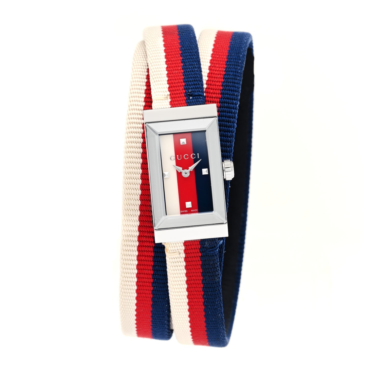 Gucci Stainless Steel Nylon 14mm Web G-Frame Triple Wrap Quartz Watch Blue 1 of 5
