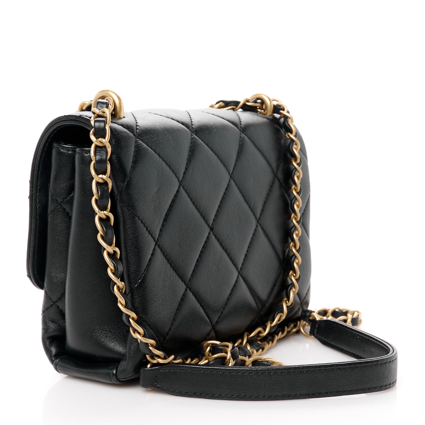 Lambskin Quilted Mini CC Crystal Logo Chain Flap Black