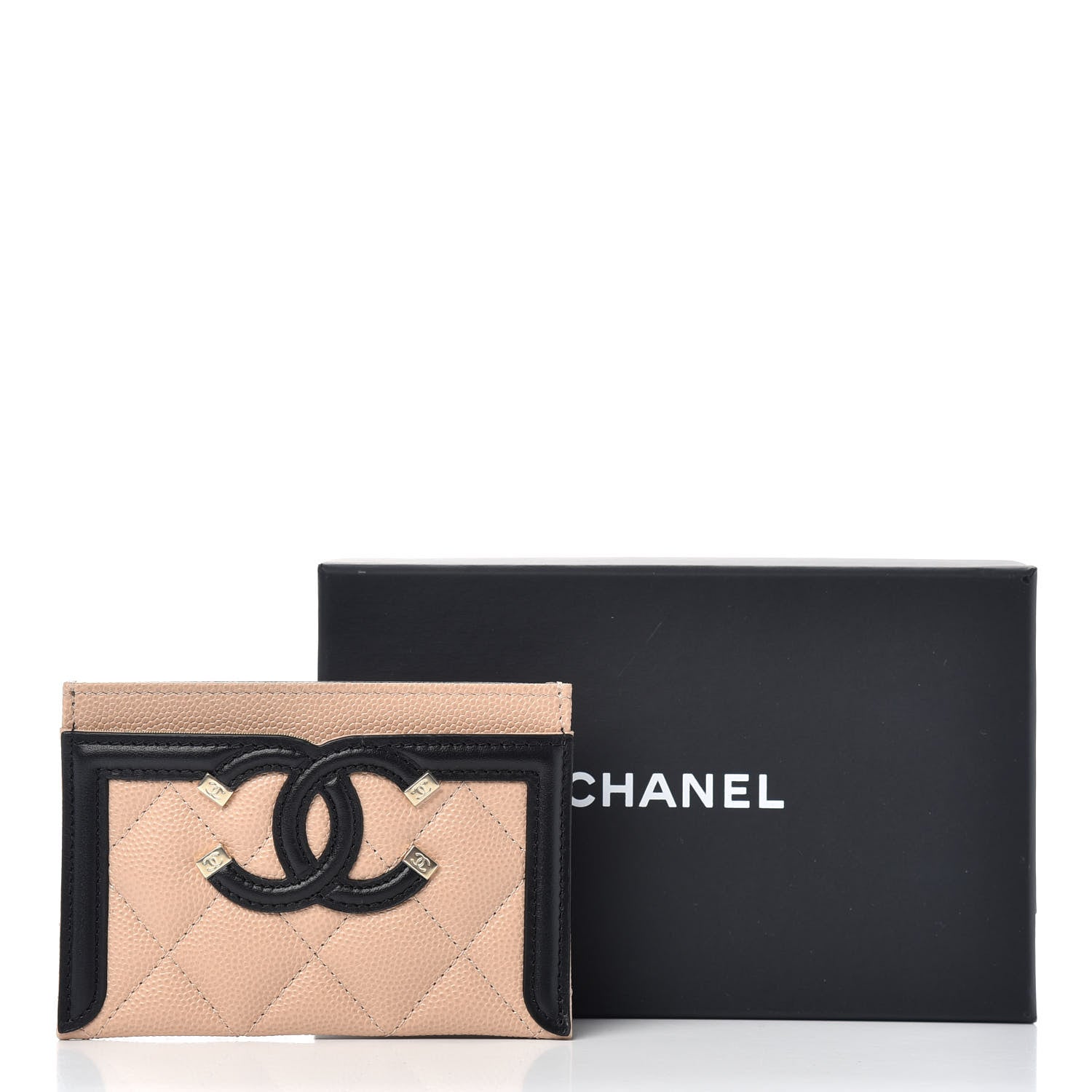 Chanel Caviar Quilted Filigree Card Holder Beige Black 8 of 8
