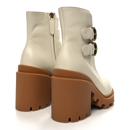 Gucci Kensington Calfskin Nappa GG Supreme Monogram Womens Double Buckle Ankle Boots 36 Mystic White Beige 4 of 9