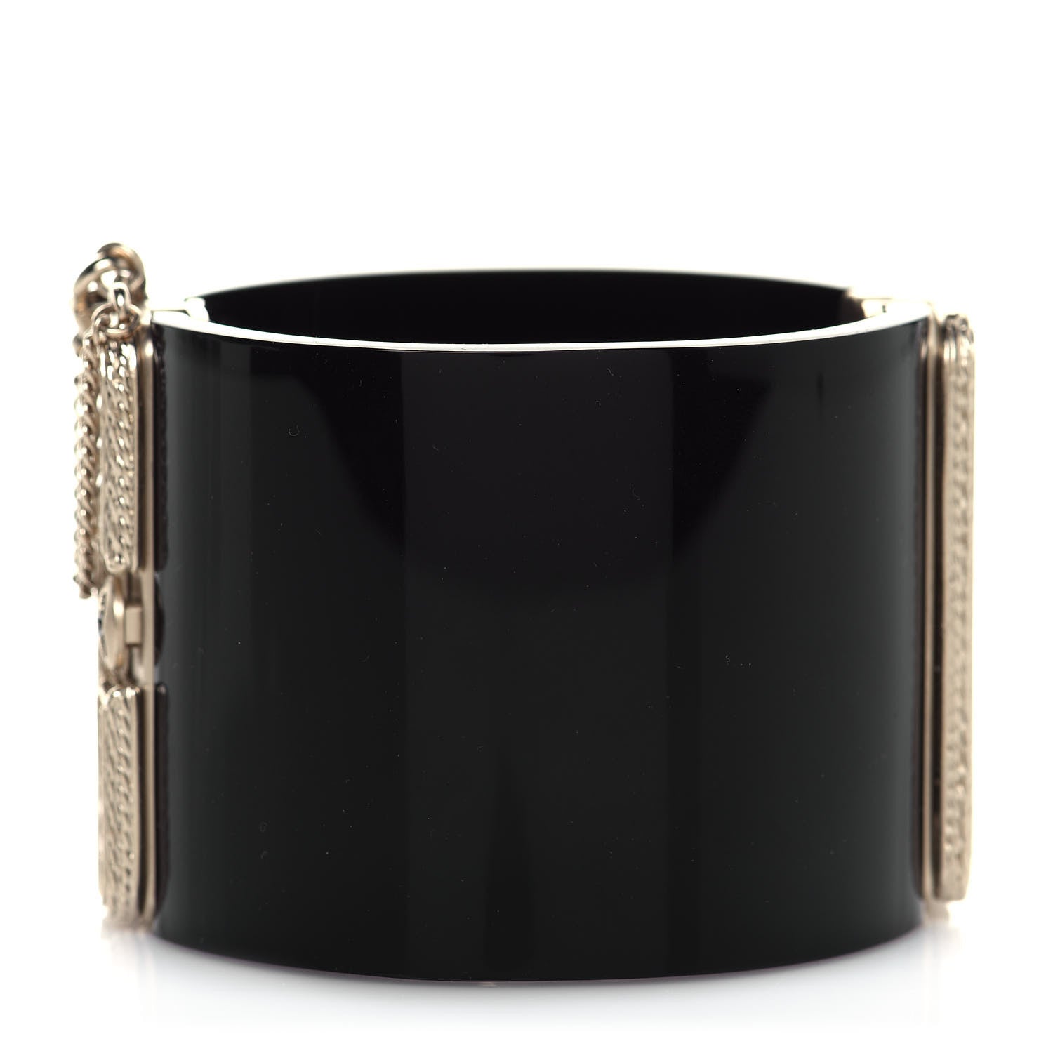 Chanel Resin Crystal CC Cuff Bracelet Black Gold 3 of 6
