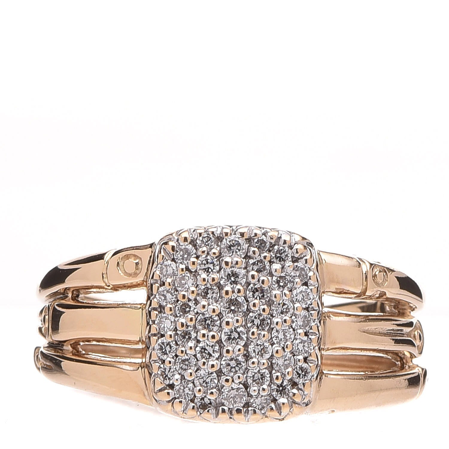 John Hardy 18K Yellow Gold Diamond Bamboo Three-Row Ring 49 4.75 1 of 5