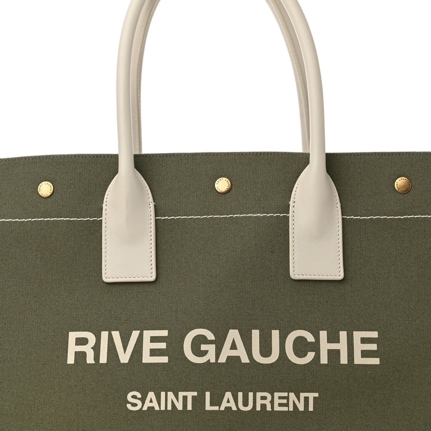 Linen Calfskin Small Rive Gauche Tote Military Green Blanc Vintage