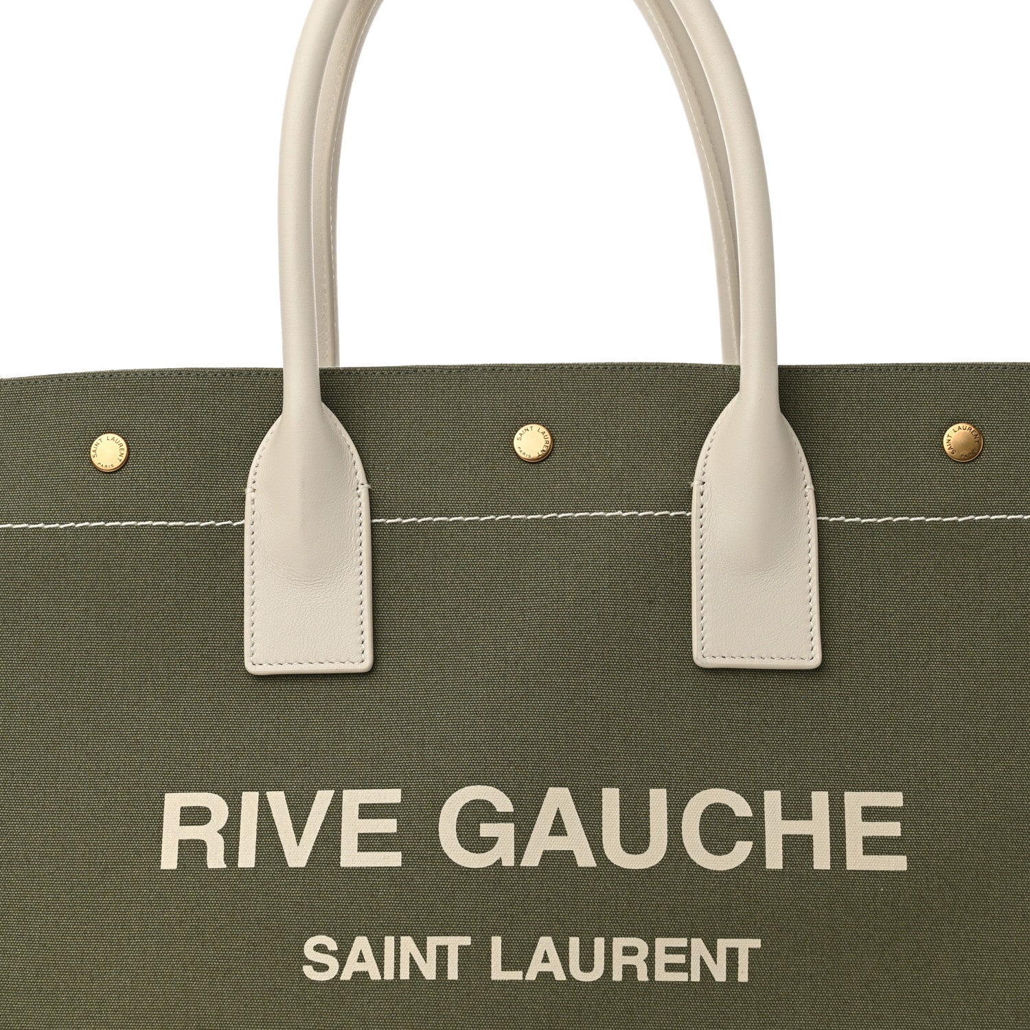 Saint Laurent Linen Calfskin Small Rive Gauche Tote Military Green Blanc Vintage 8 of 10
