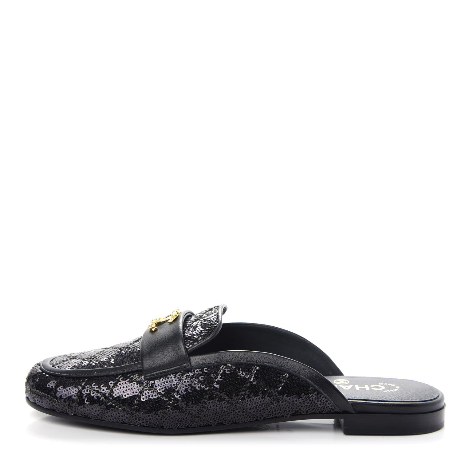 Chanel Sequin Lambskin Quilted CC Mules 41 Black 1 of 11