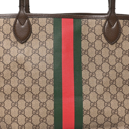 Gucci GG Supreme Monogram Textured Dollar Calfskin Web Large Ophidia Tote Beige Ebony New Acero 8 of 10