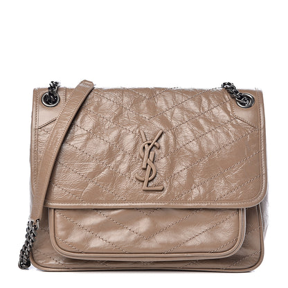Saint Laurent Crinkled Calfskin Matelasse Monogram Medium Niki Chain Satchel Light Taupe 1 of 10