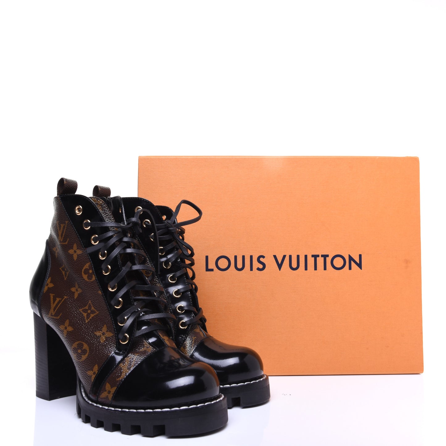 Patent Calfskin Monogram Star Trail Ankle Boots 41 Black