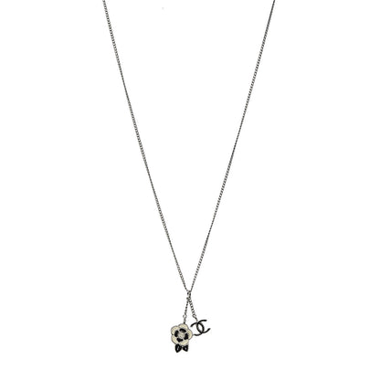 Chanel Enamel CC Camellia Necklace Silver Black 1 of 6