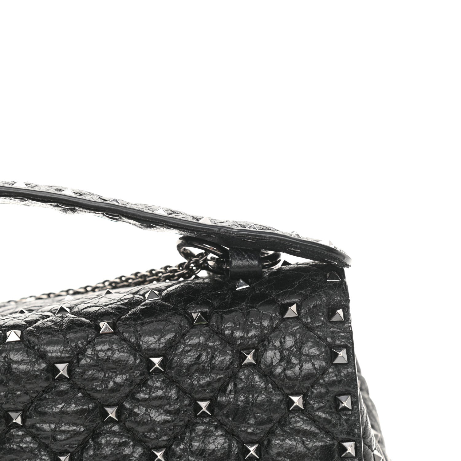 Valentino Garavani Craquele Nappa Large Rockstud Spike Shoulder Bag Black 13 of 15