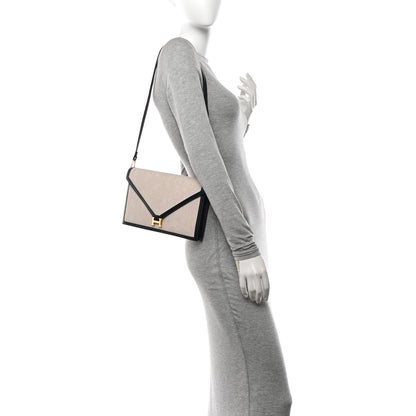 Hermes Toile Vache Calfskin Lydie Clutch Natural Bleu Marine 2 of 12