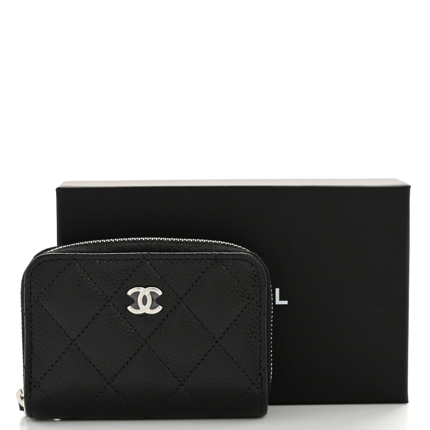 Caviar Quilted Zip Coin Purse Black