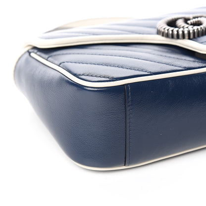 Gucci Vintage Effect Calfskin Matelasse Diagonal Small Torchon GG Marmont Shoulder Bag Blue Agata Mystic White 8 of 10