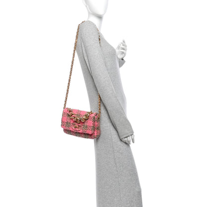 Chanel Wool Tweed Quilted Small Elegant Chain Flap Pink Brown 2 of 11