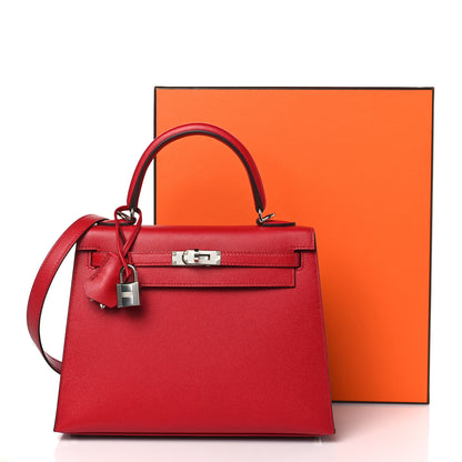 Hermes Madame Calfskin Verso Kelly Sellier 25 Rouge Piment Rose Shocking 10 of 10