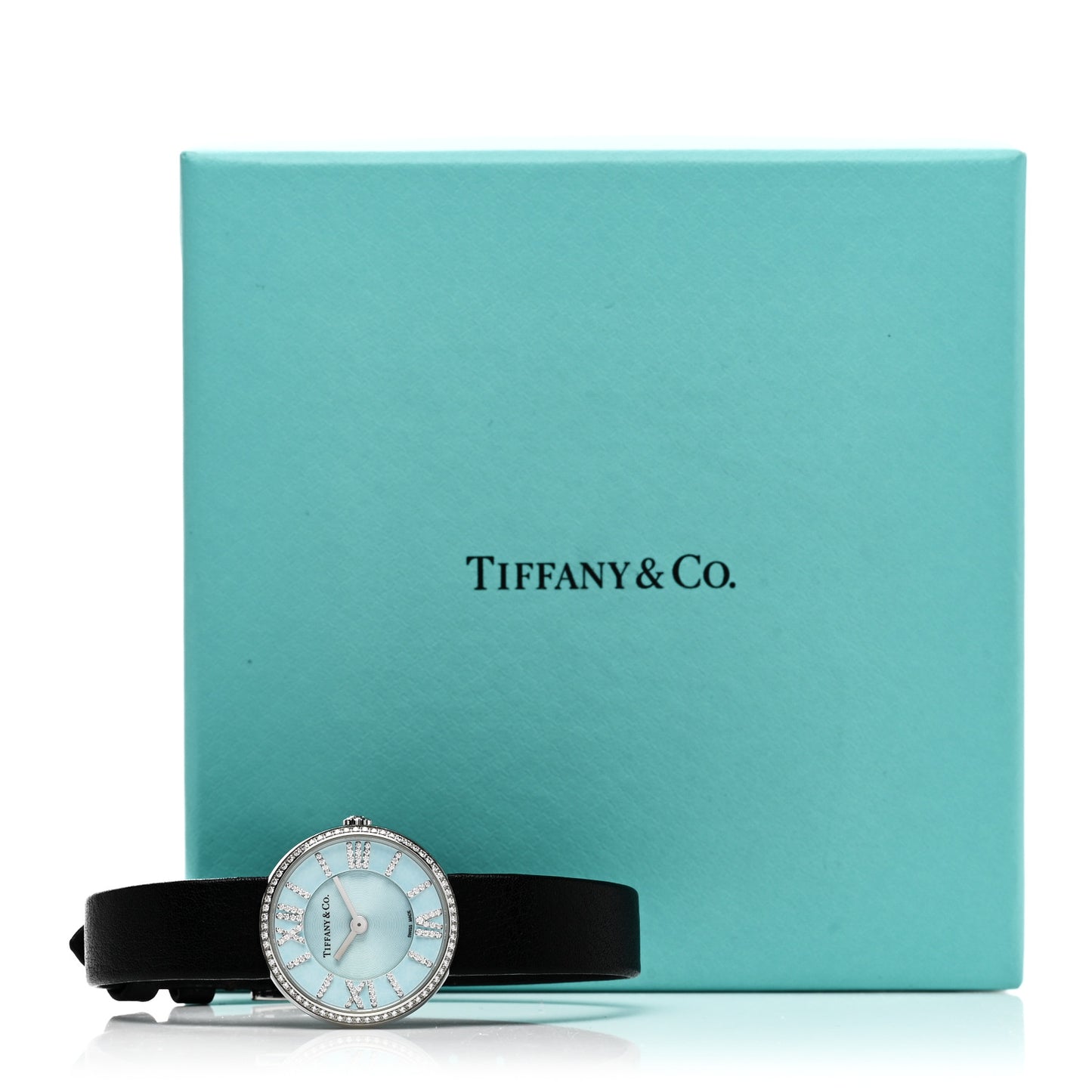 Stainless Steel Calfskin Diamond Bezel 24mm Atlas 2-Hand Quartz Watch Tiffany Blue