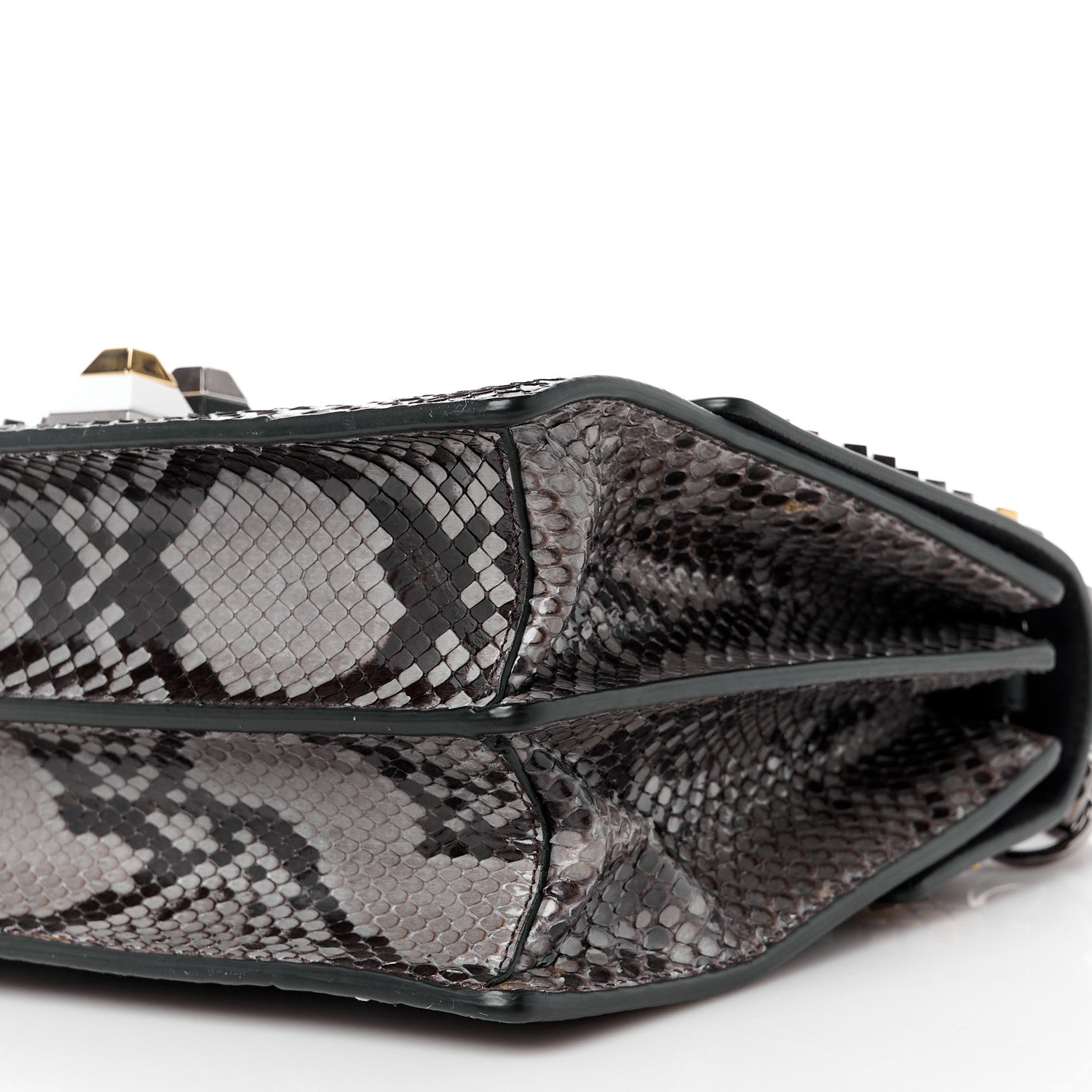 Fendi Vitello Century Snakeskin Studded Kan I Shoulder Bag Black Multicolor 10 of 10