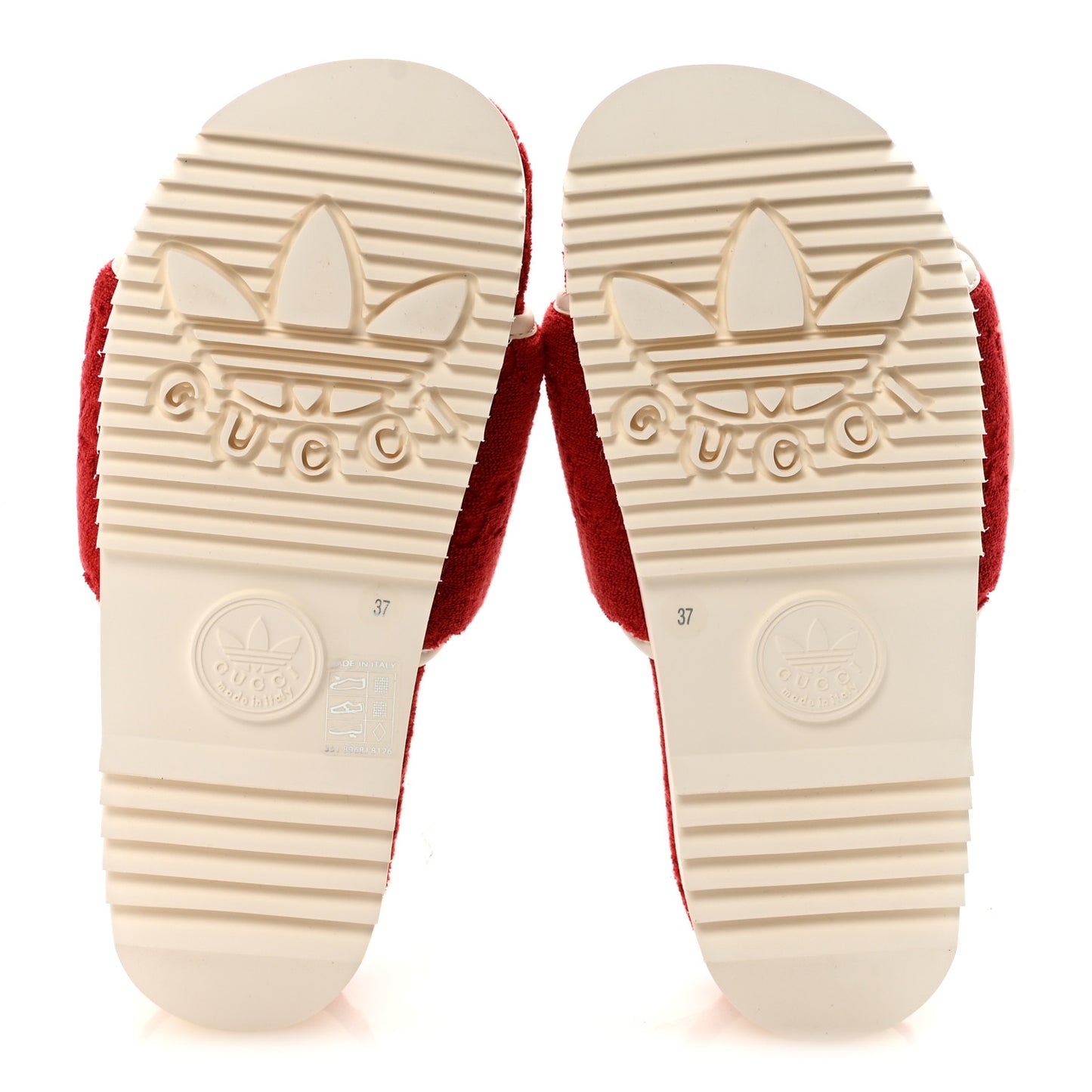 X ADIDAS Terry Cloth GG Monogram Womens Platform Sandals 37 Maple Red Off White
