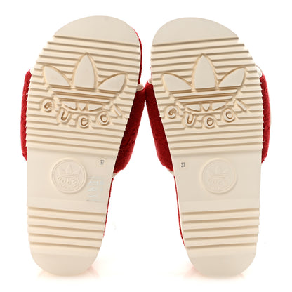 Gucci X ADIDAS Terry Cloth GG Monogram Womens Platform Sandals 37 Maple Red Off White 6 of 9