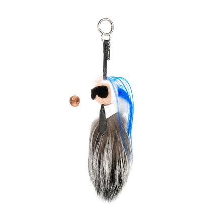 Fendi Mink Fox Goat Fur Mini Karlito Bag Charm Blue 2 of 4