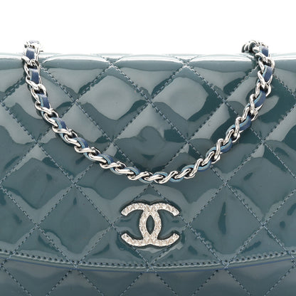 Chanel Patent Quilted Brilliant Wallet On Chain WOC Blue 9 of 12