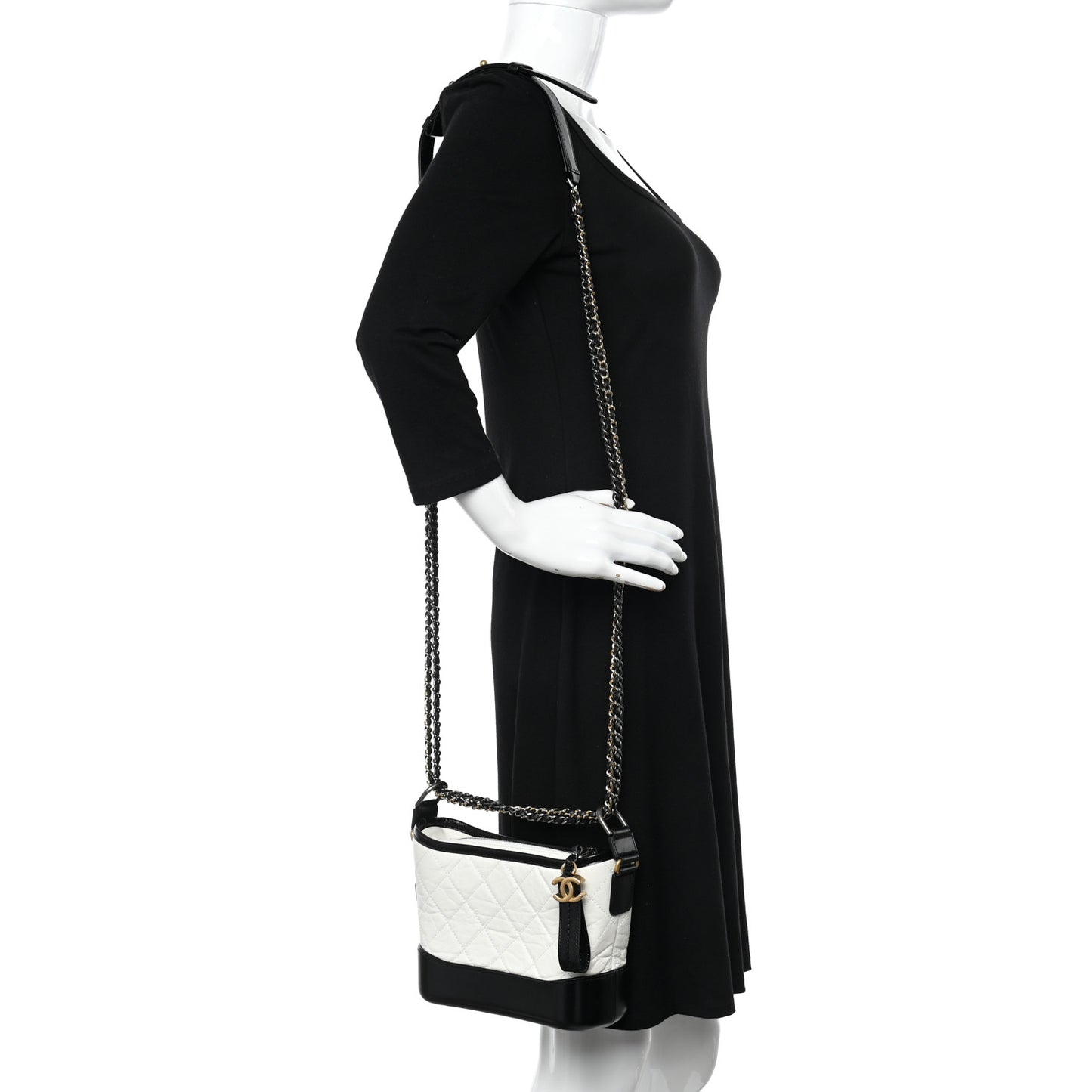 Aged Calfskin Quilted Small Gabrielle Hobo Black White