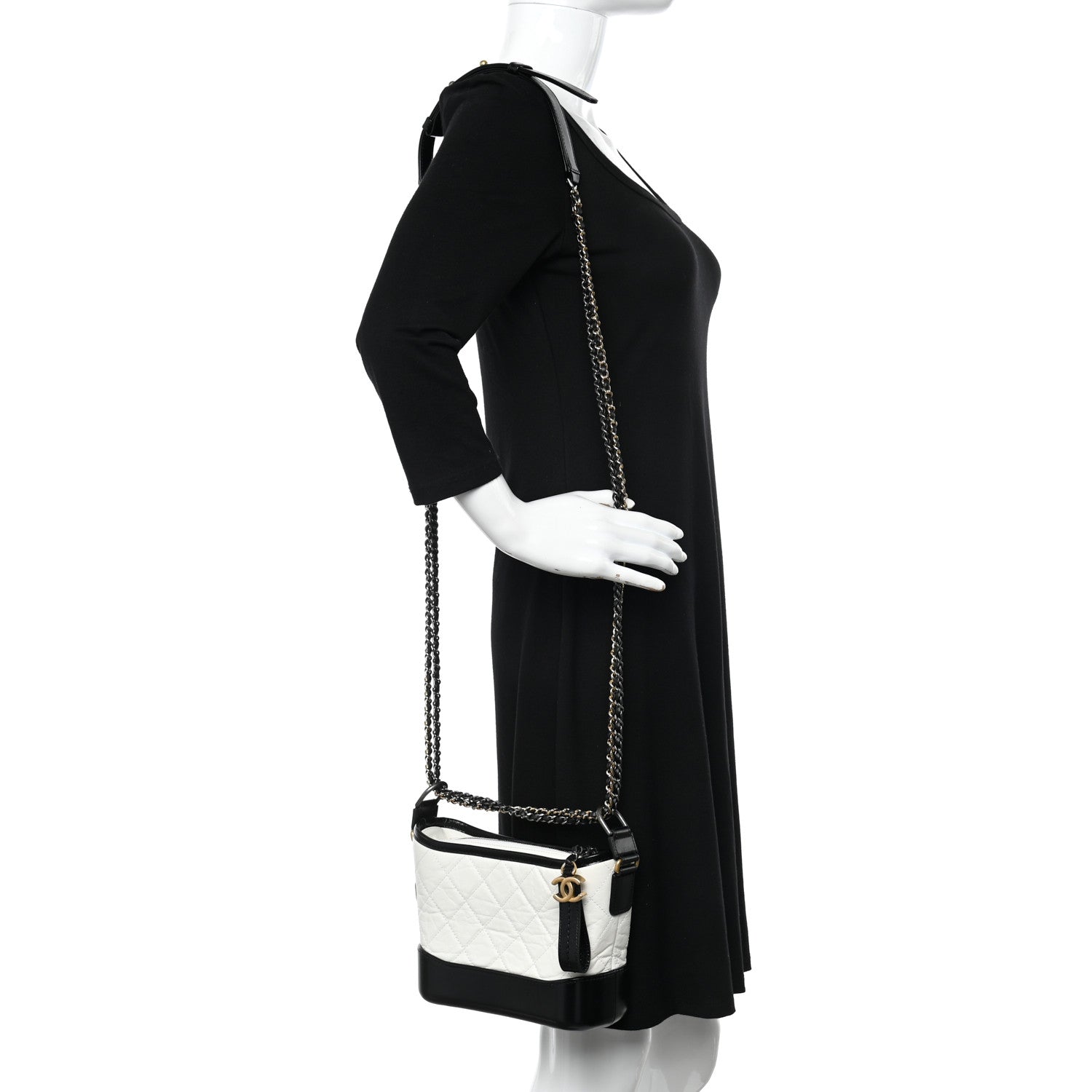 Chanel Aged Calfskin Quilted Small Gabrielle Hobo Black White 2 of 11