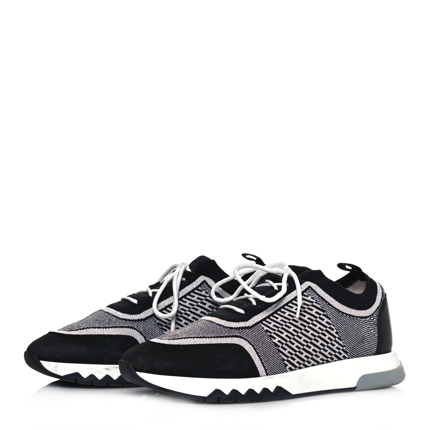 Hermes Knit Bi-Color Womens Addict Sneakers 39 Black White 3 of 17