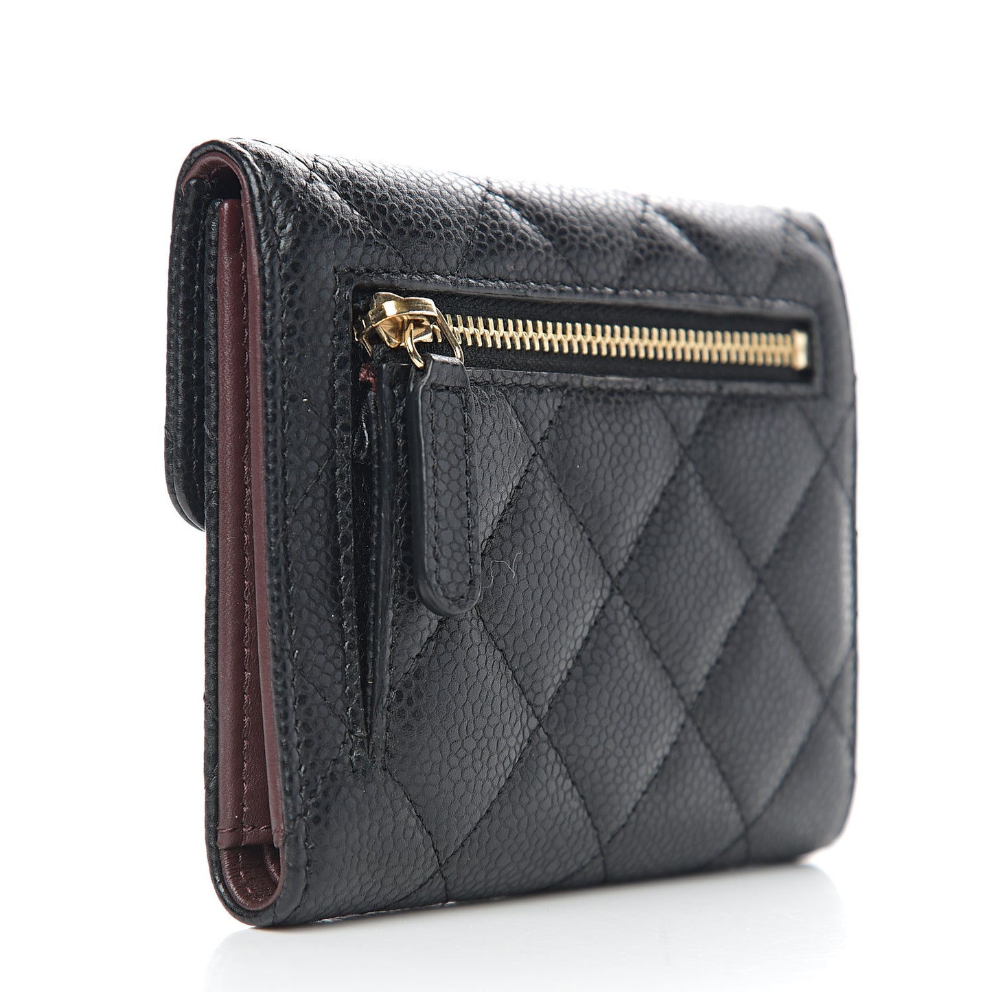 Caviar Quilted Compact Flap Wallet Black