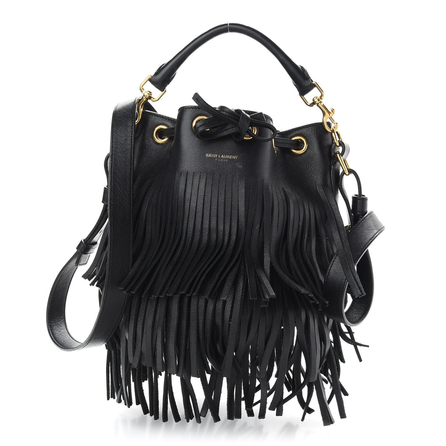 Calfskin Small Emmanuelle Fringe Hobo Bag Black