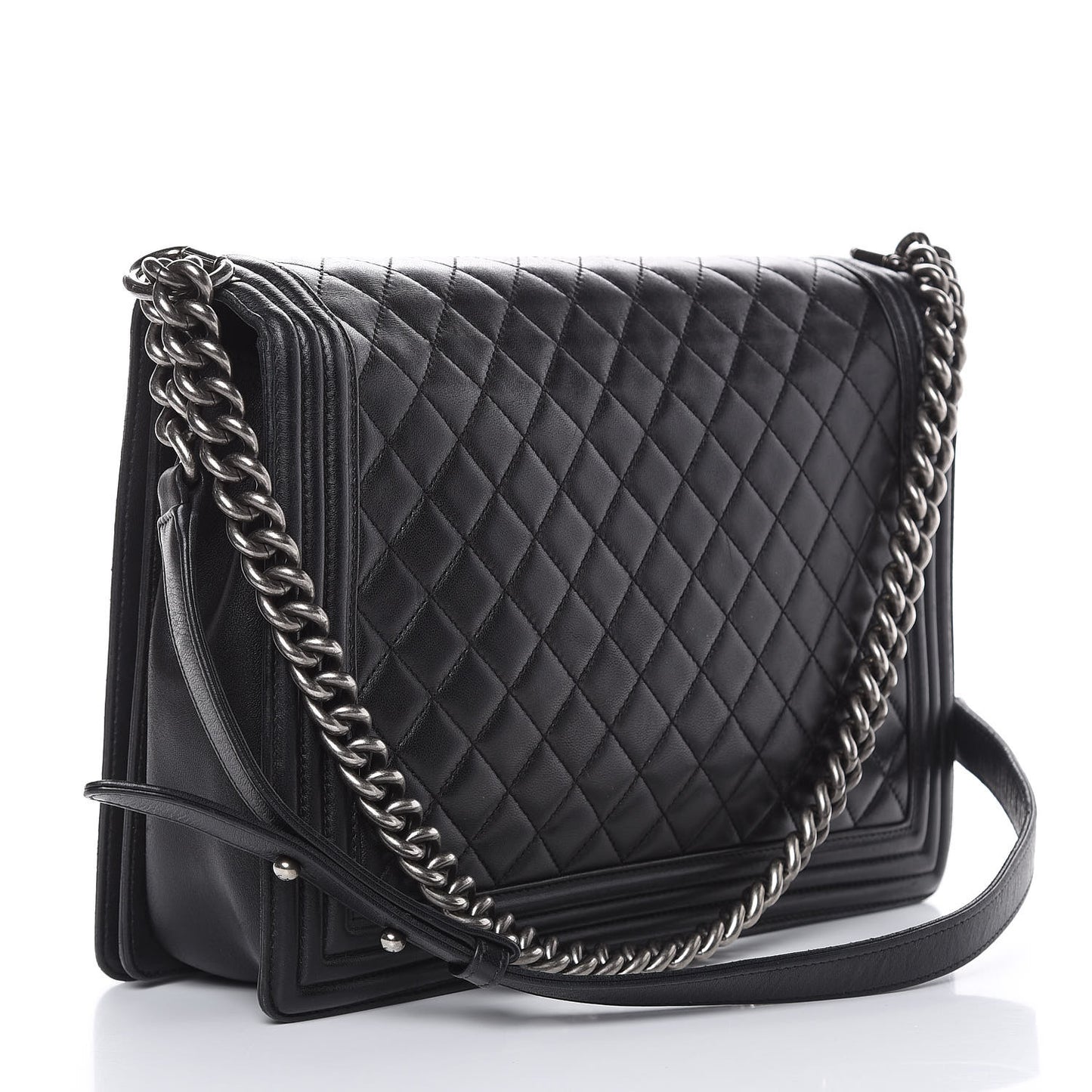 Lambskin Quilted Large Boy Flap Black