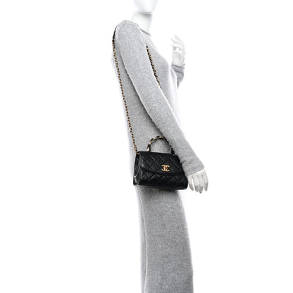 Chanel Crumpled Lambskin Quilted Mini CC Links Top Handle Flap Black 2 of 11