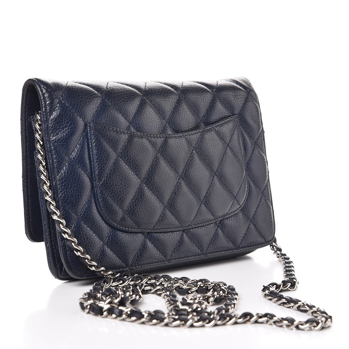 Caviar Quilted Wallet On Chain WOC Navy Blue