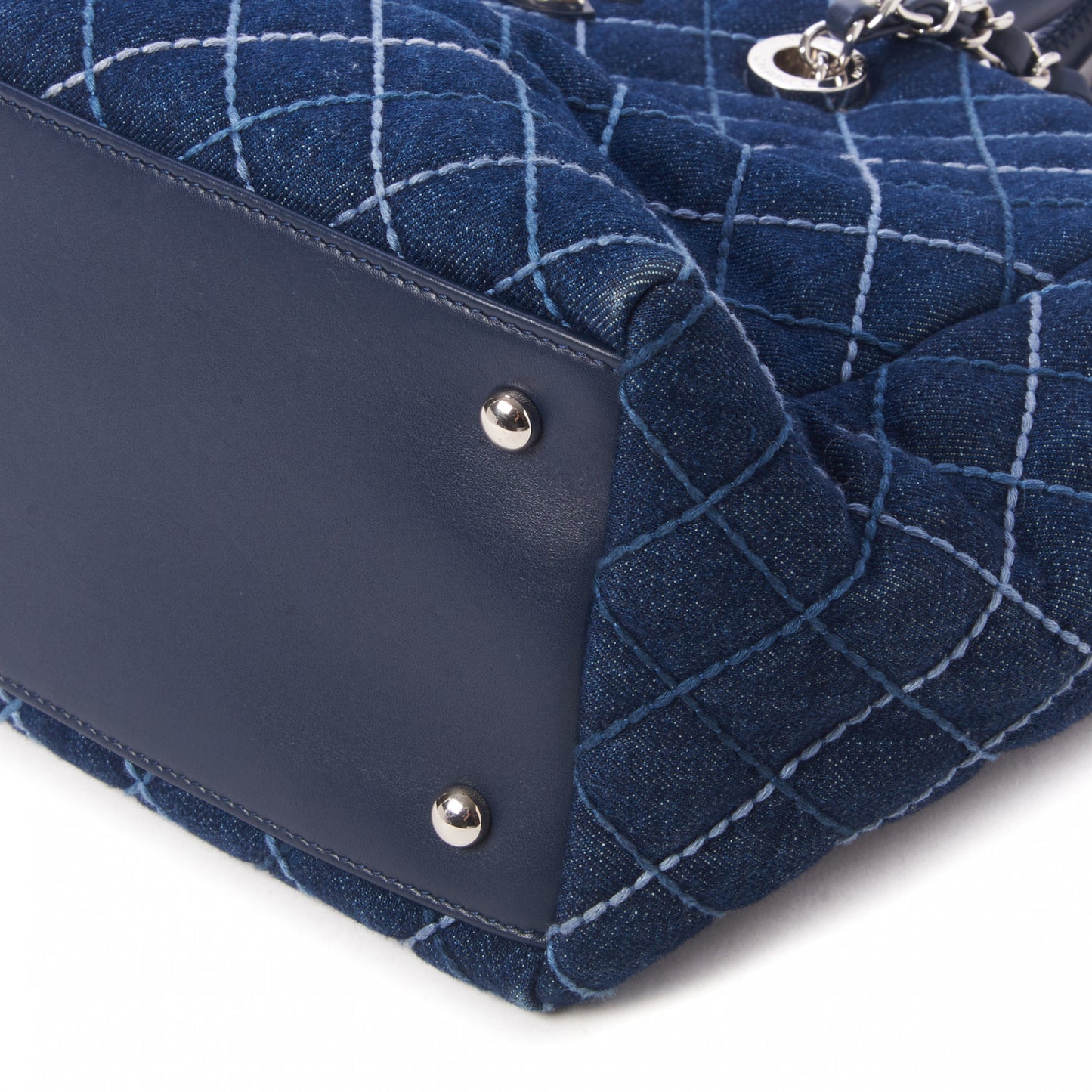 Denim Quilted Medium Coco Handle Shopping Tote Blue