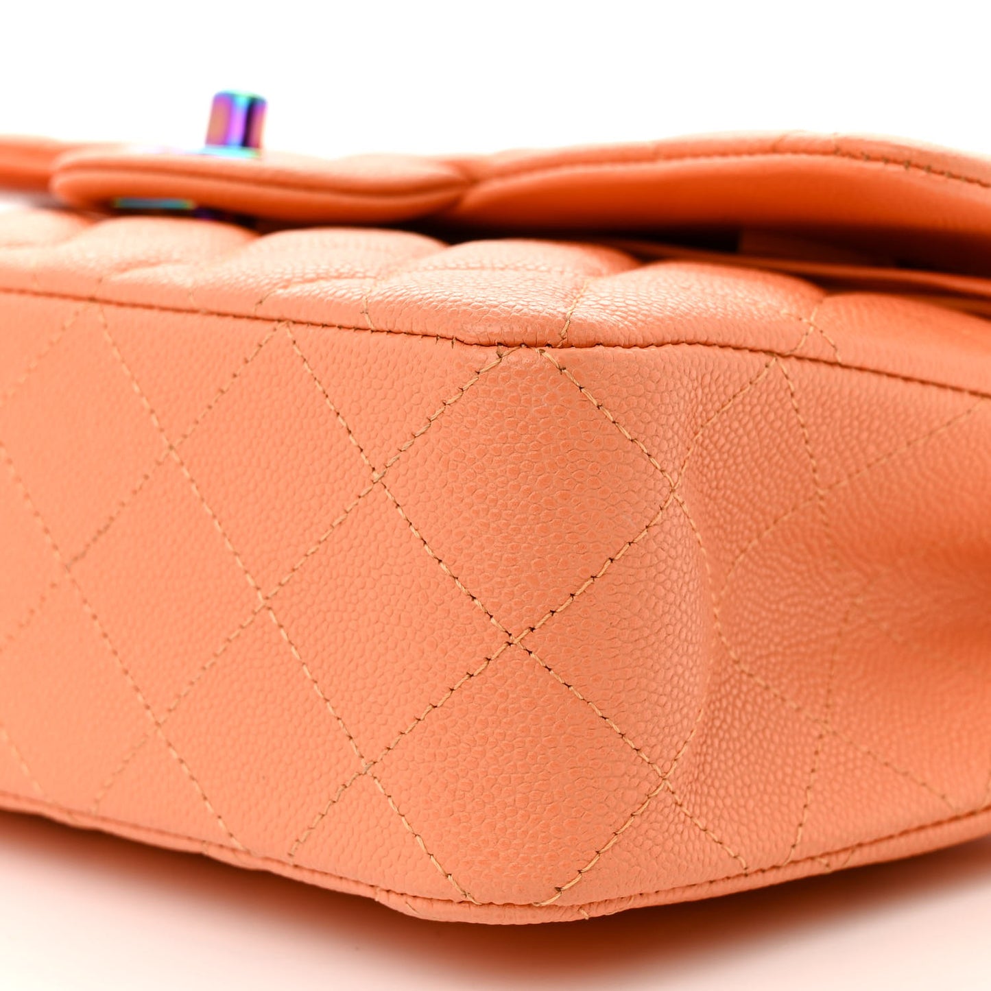 Caviar Quilted Rainbow CC Small Double Flap Orange