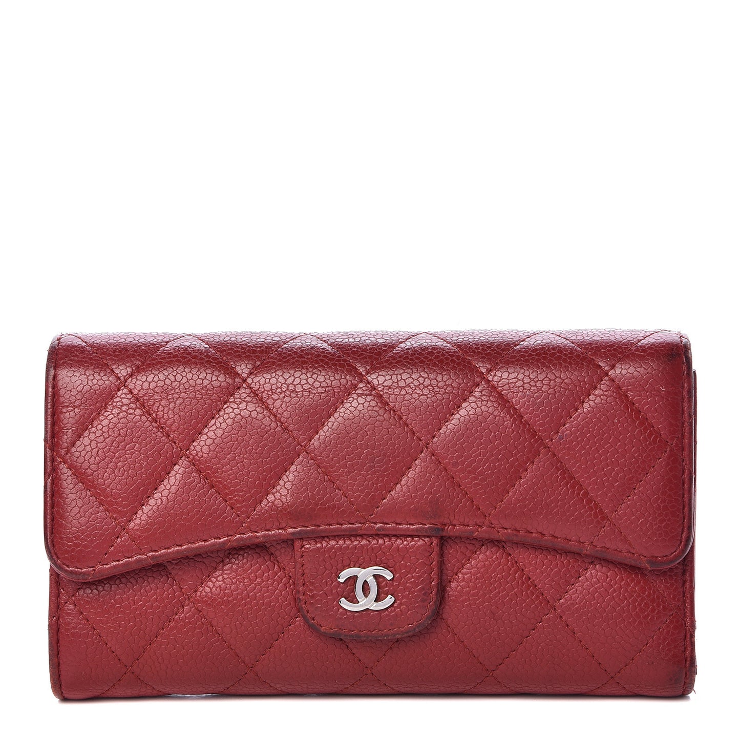 Caviar Quilted Large Flap Wallet Dark Red